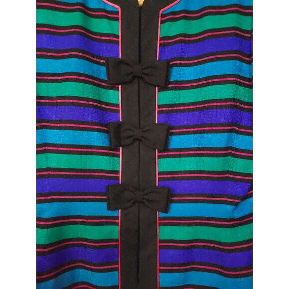 Vintage Papell Petites Womens Silk Snap Button Blazer 6P Striped Career Jacket - Picture 3 of 16